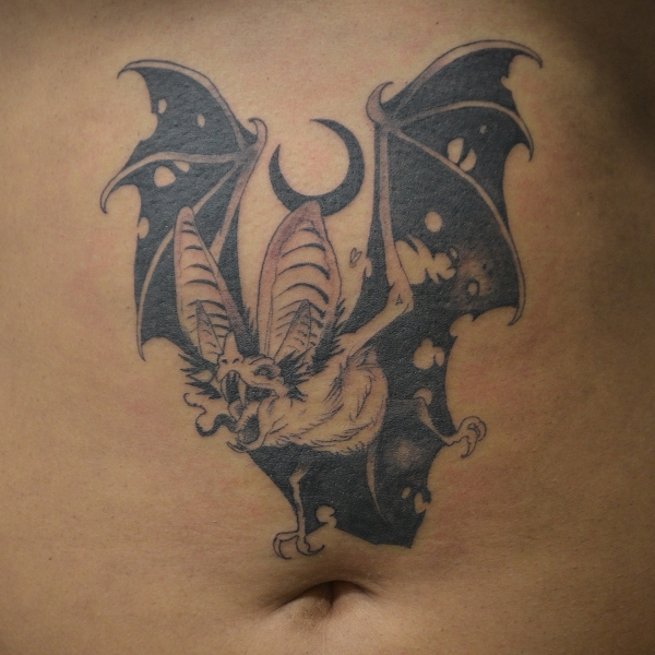 Blackwork bat tattoo from flash