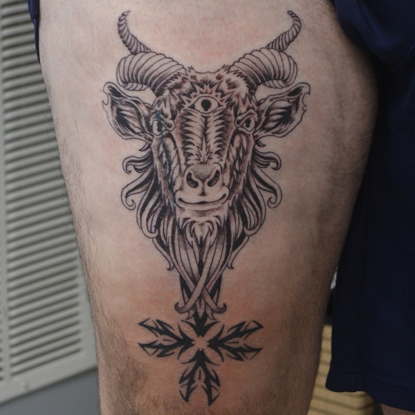 Blackwork Devil Goat Tattoo