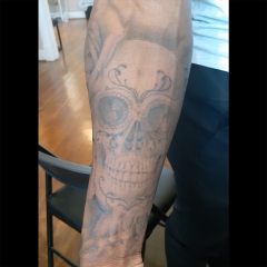 Black and Grey Sugar Skull Half Sleeve Tattoo