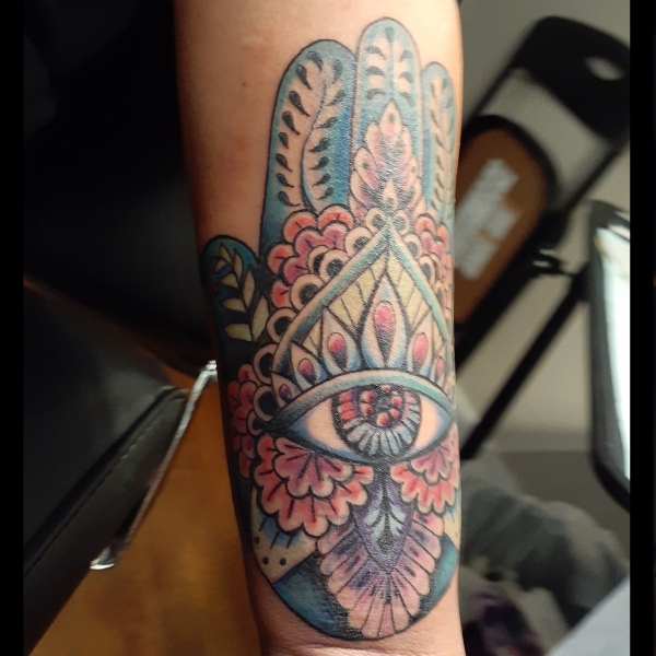 Colorful Hamsa Hand Tattoo