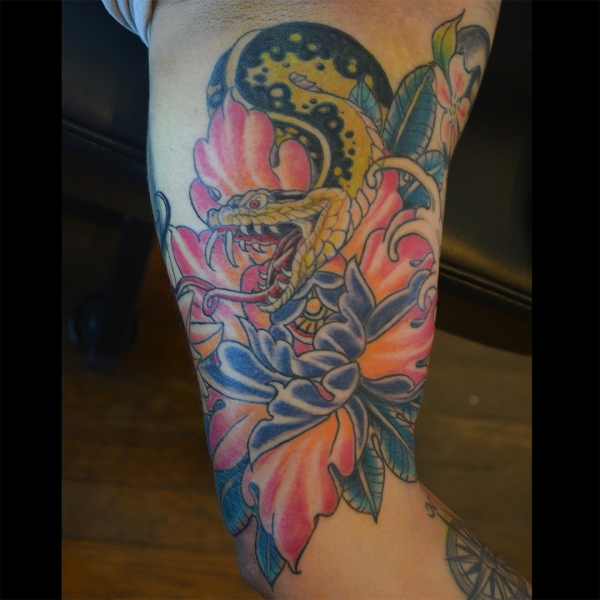 Snake Peony Tattoo