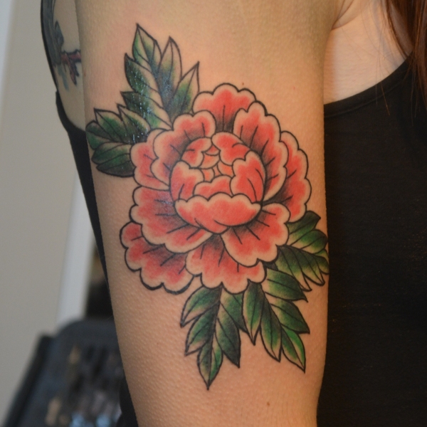 Traditional Pink Peony Tattoo