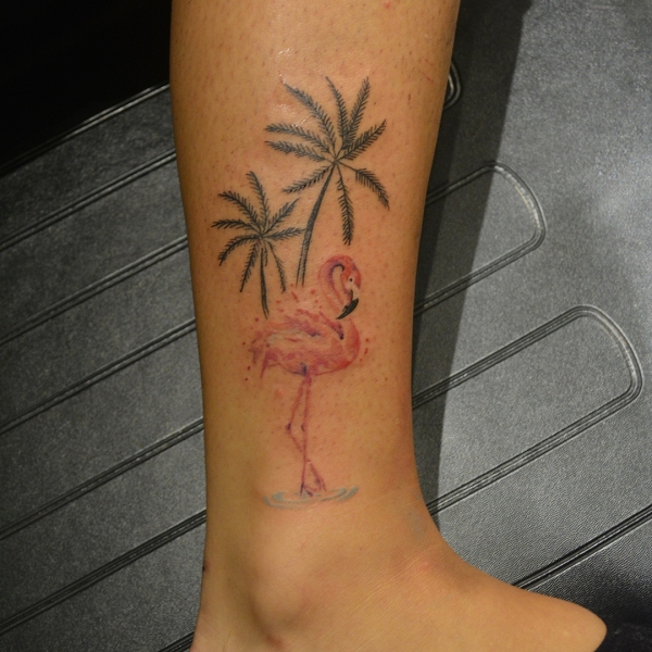 Pink Watercolor Flamingo Tattoo