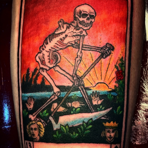 full color death skeleton tattoo