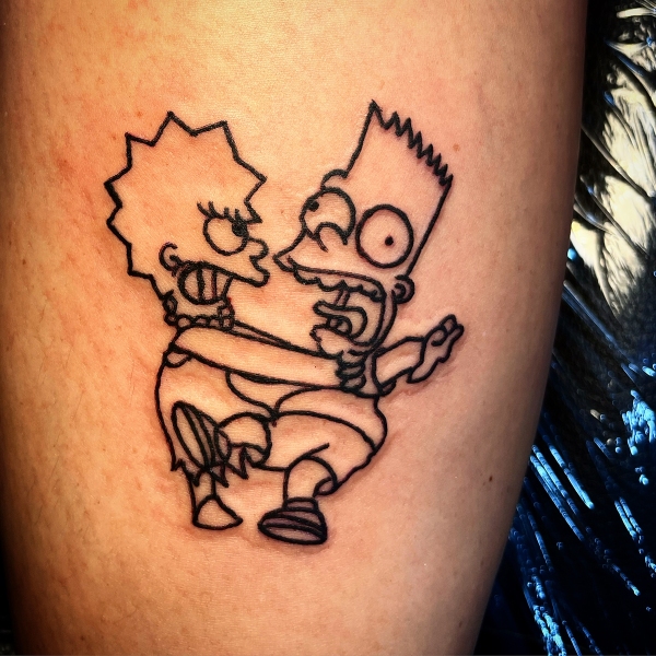 traditional-cartoon-bart-and-lisa-simpson-tattoo