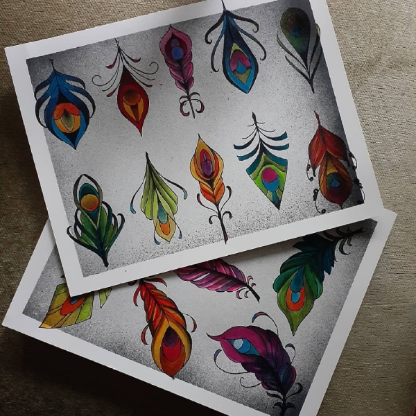 Pheonix Feather Tattoo Flash