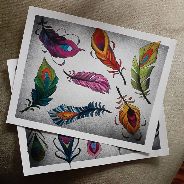 Pheonix Feather Tattoo Flash