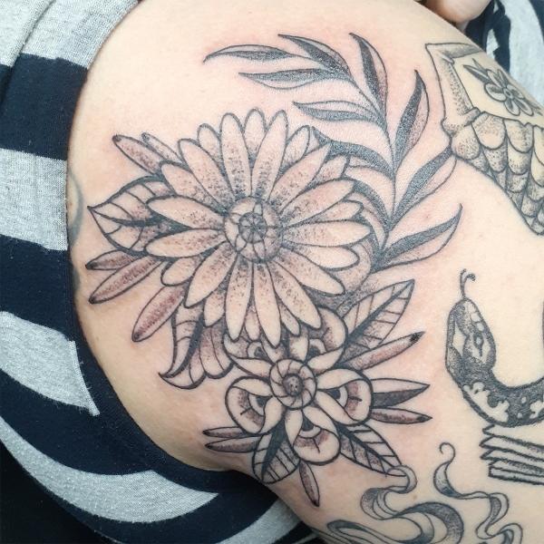 Traditional Blackwork flowers