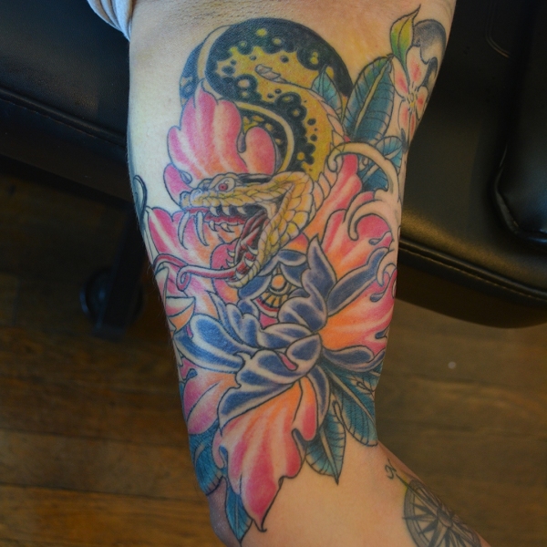 Snake Peony Tattoo