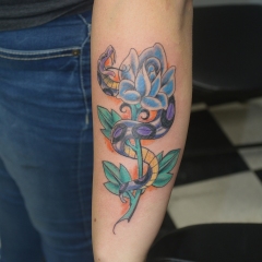 Purple Snake and Rose Tattoo