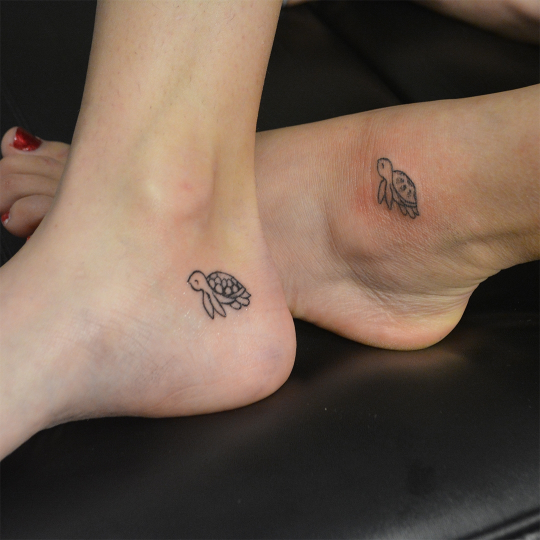 Cute little matching tattoos on the ankle Done by Derik!!  @clean_slate_tattoo @recklezz0187 | Instagram