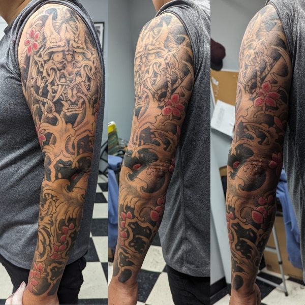 Japanese Hanya Sleeve with Tiger and Waves
