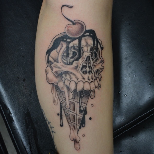 Ice Cream Skull Traditional Tattoo