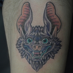 Traditional Bat Face Tattoo