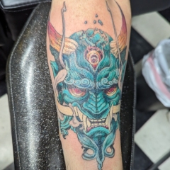 Blue-Green Hanya Mask Tattoo