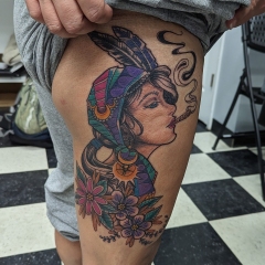 Gypsy Girl Face with Flowers Tattoo