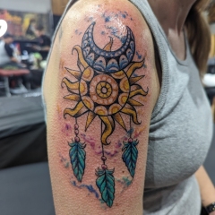 Sun and Moon Mandala Watercolor Tattoo