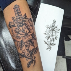 Traditonal Rose Dagger Tattoo