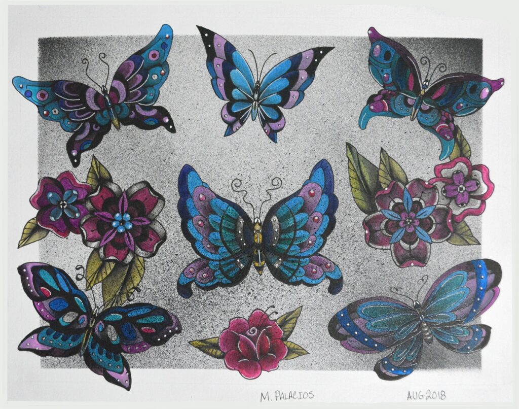 Butterfly Hand Painted Tattoo Flash